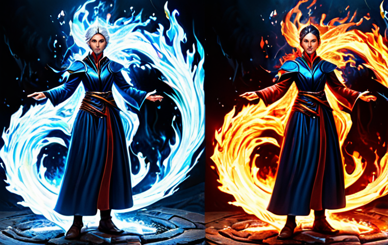Elemental Skill Mastery**

A powerful mage, channeling fire and ice magic simultaneously, intricate elemental effects swirling around them, dynamic pose, fantasy setting, intense focus, bright contrasting colors (red/blue), volumetric lighting, high detail, digital painting. Safe for work, appropriate content, fully clothed, professional. Perfect anatomy, correct proportions, natural pose.

**