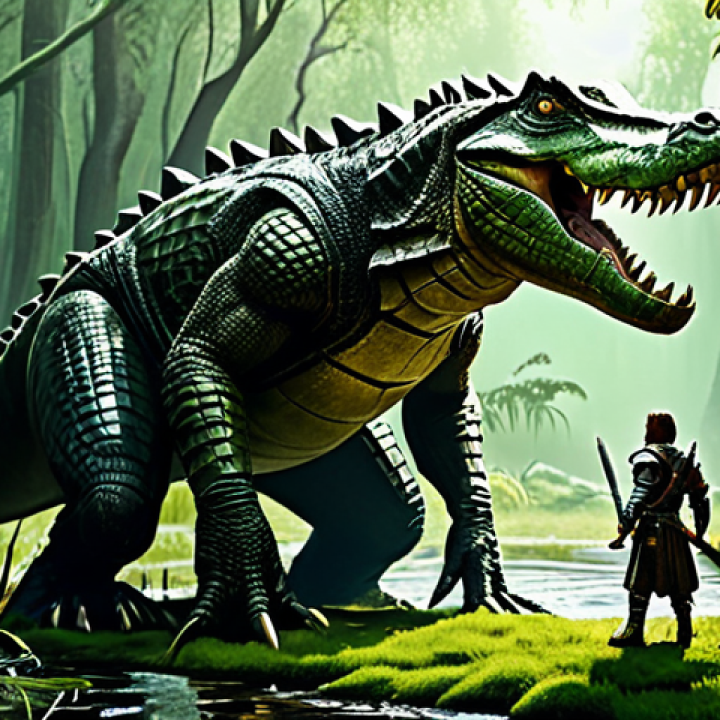 리니지M 필드 보스 도전법 - **Prompt:** "A determined adventurer, fully clothed in practical fantasy armor, facing a towering, b...