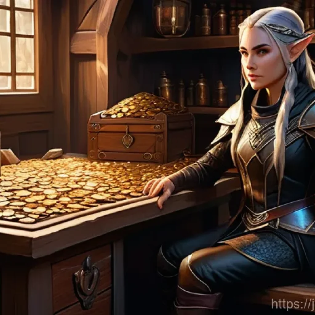 리니지M 서버 통합 준비법 - **Prompt:** A highly detailed fantasy illustration depicting a female elven rogue, dressed in practi...