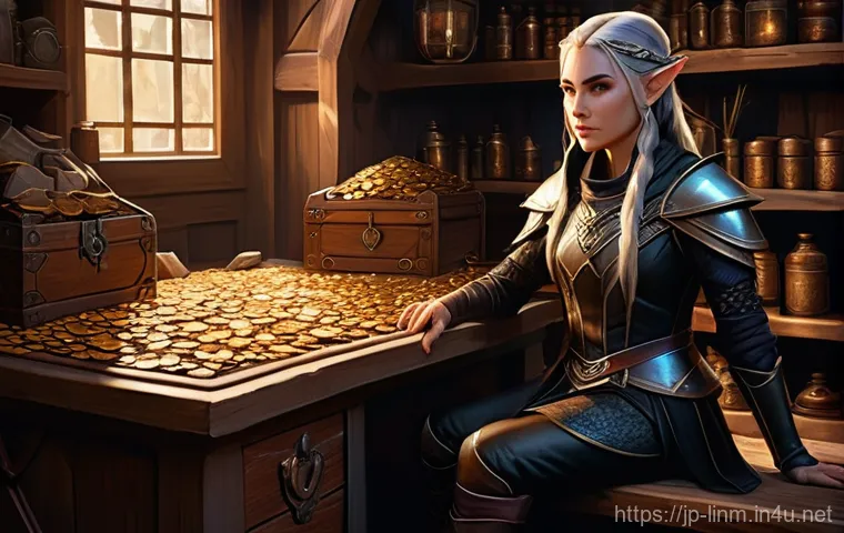 리니지M 서버 통합 준비법 - **Prompt:** A highly detailed fantasy illustration depicting a female elven rogue, dressed in practi...