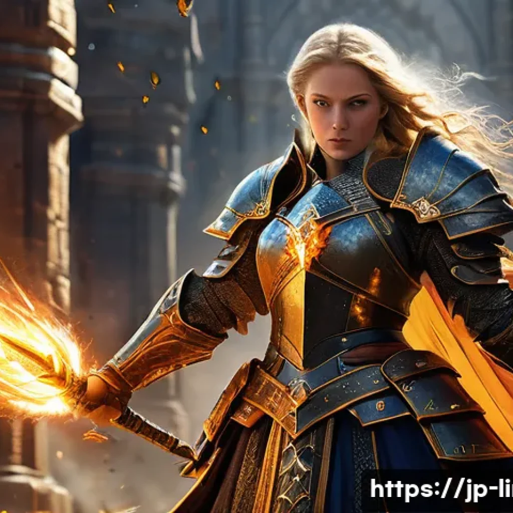 리니지M 공성전 필수 스킬 - A powerful Wizard, adorned in ornate robes and magical armor, stands on the battlements of a besiege...