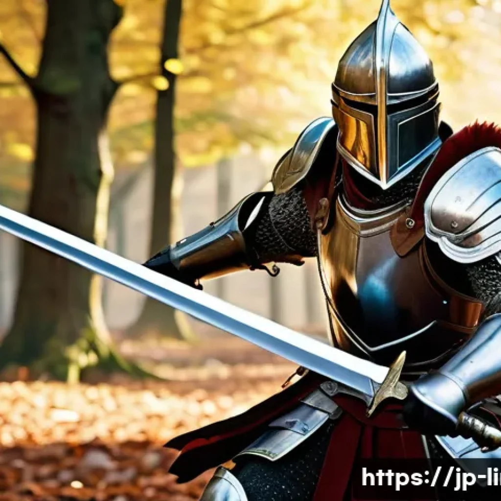 리니지M 레벨별 추천 스킬 - A dynamic fantasy warrior character clad in detailed, ornate armor wielding a large sword, performin...