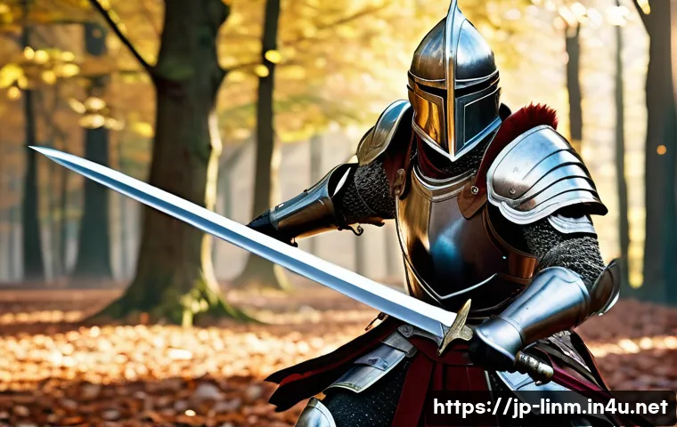 리니지M 레벨별 추천 스킬 - A dynamic fantasy warrior character clad in detailed, ornate armor wielding a large sword, performin...