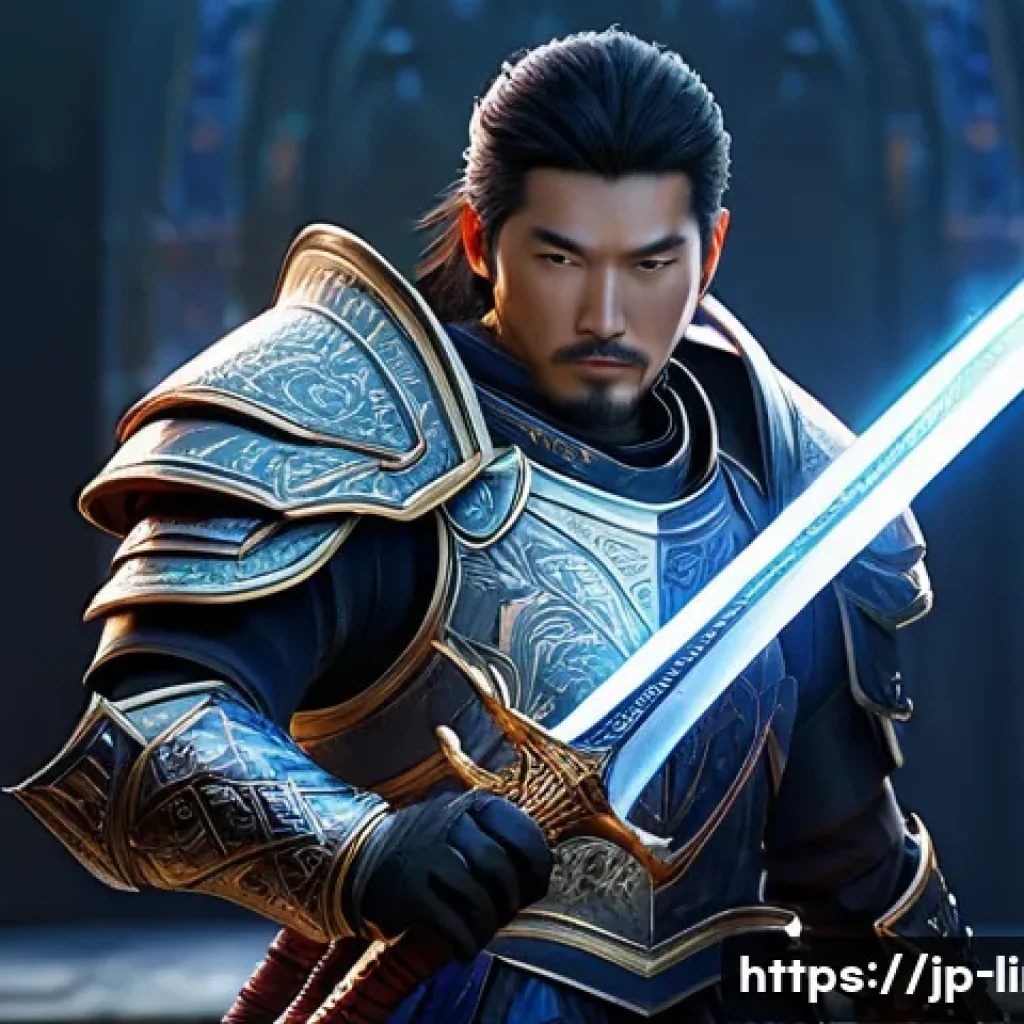 리니지M 명예 포인트 활용 - A dynamic fantasy MMORPG scene showing a confident Japanese male warrior character in stylish armor ...