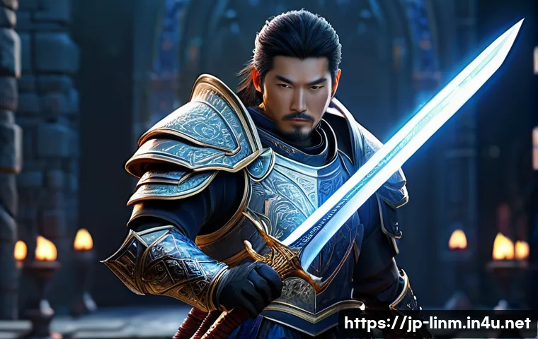 리니지M 명예 포인트 활용 - A dynamic fantasy MMORPG scene showing a confident Japanese male warrior character in stylish armor ...