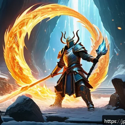 리니지M 레이드 스킬 콤보 - A dynamic fantasy raid battle scene featuring a skilled warrior clad in detailed armor casting a pow...