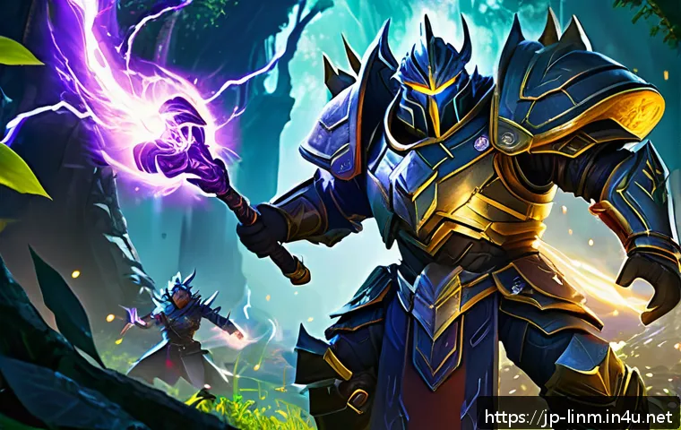 리니지M 신규 지역 필드 보스 - A dynamic scene depicting a diverse party of adventurers battling a colossal field boss in a lush ne...