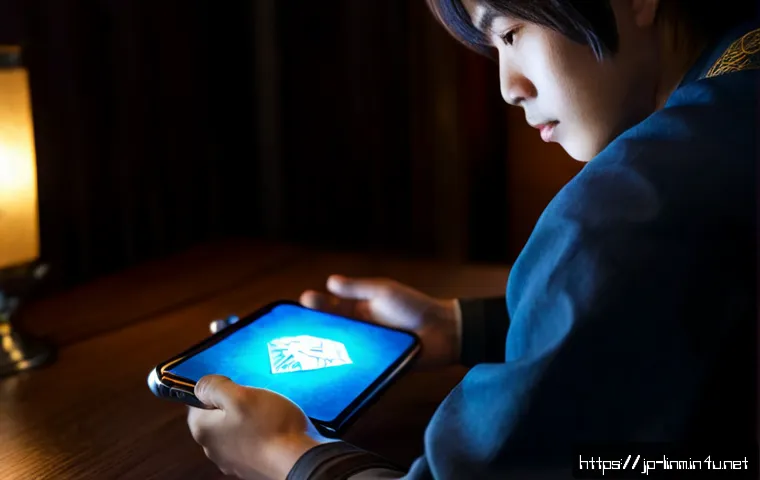리니지M 다이아 획득법 - Photorealistic fantasy mobile gaming scene, a focused Japanese adult player at a clean desk using a ...